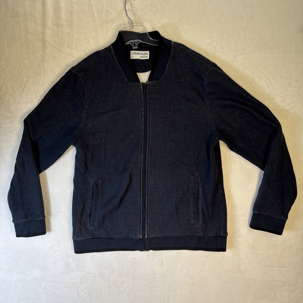 CALVIN KLEIN Navy Knit Long Sleeve Zip Up Bomber Jacket Womens Size Large